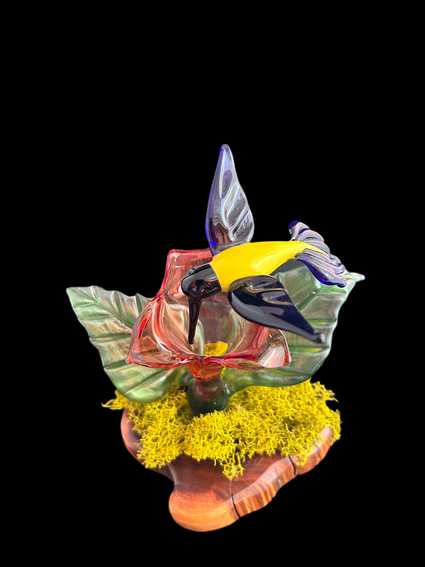 Yellow Hummingbird Sculpture with Flower