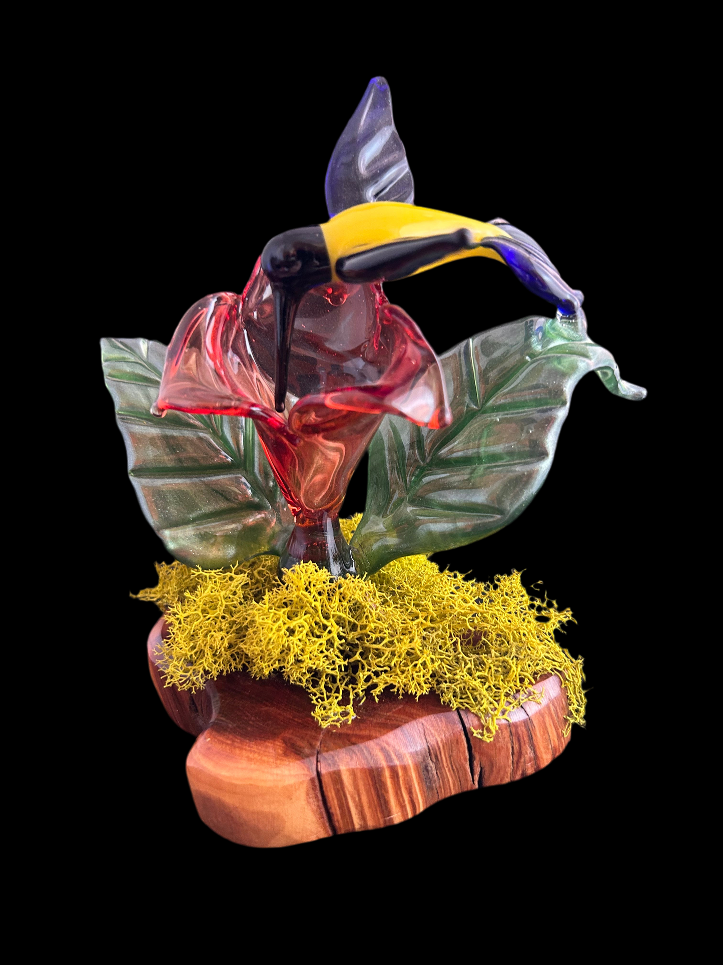 Yellow Hummingbird Sculpture with Flower