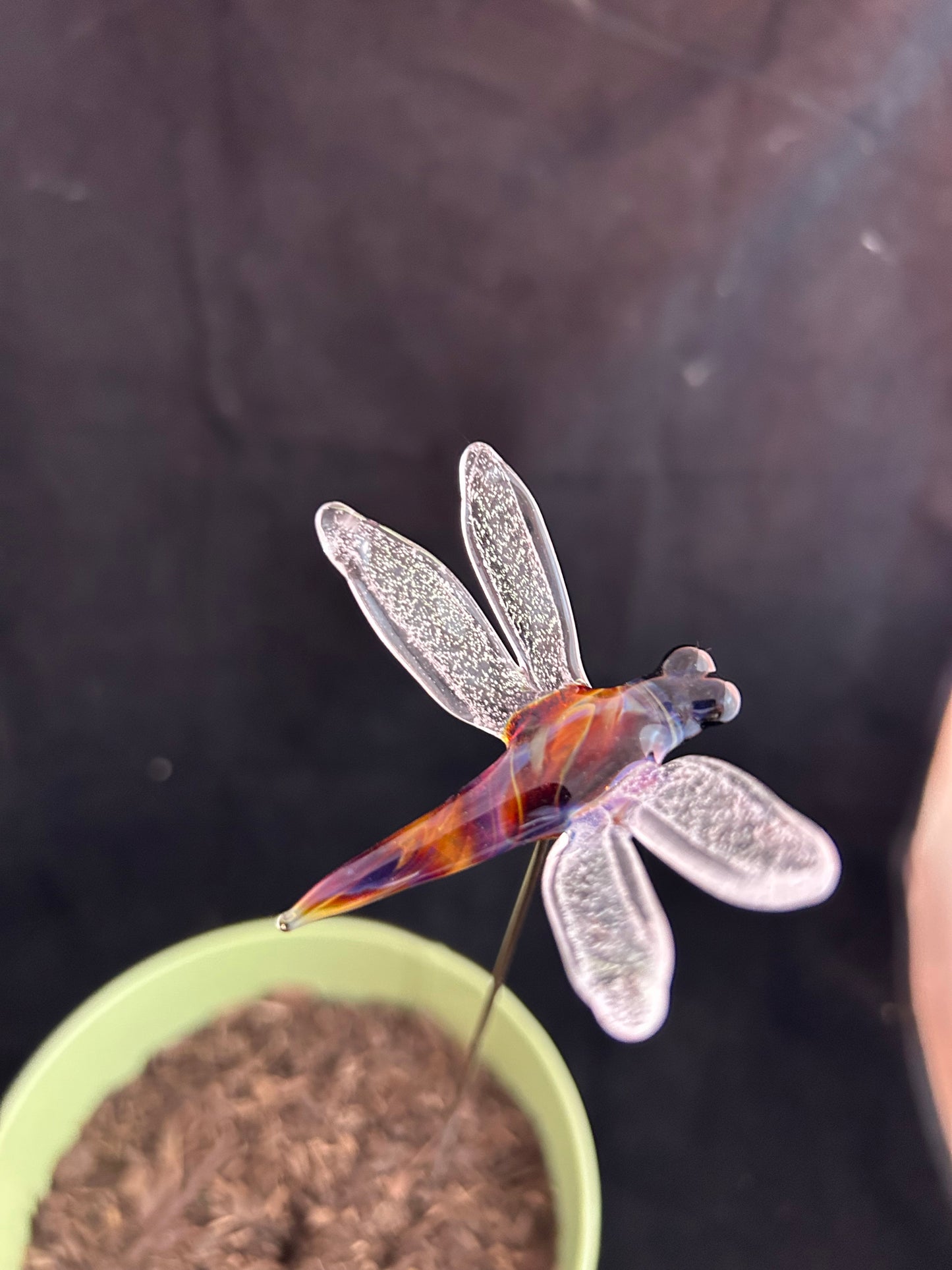 Amber Purple Dragonfly Plant Stake #3