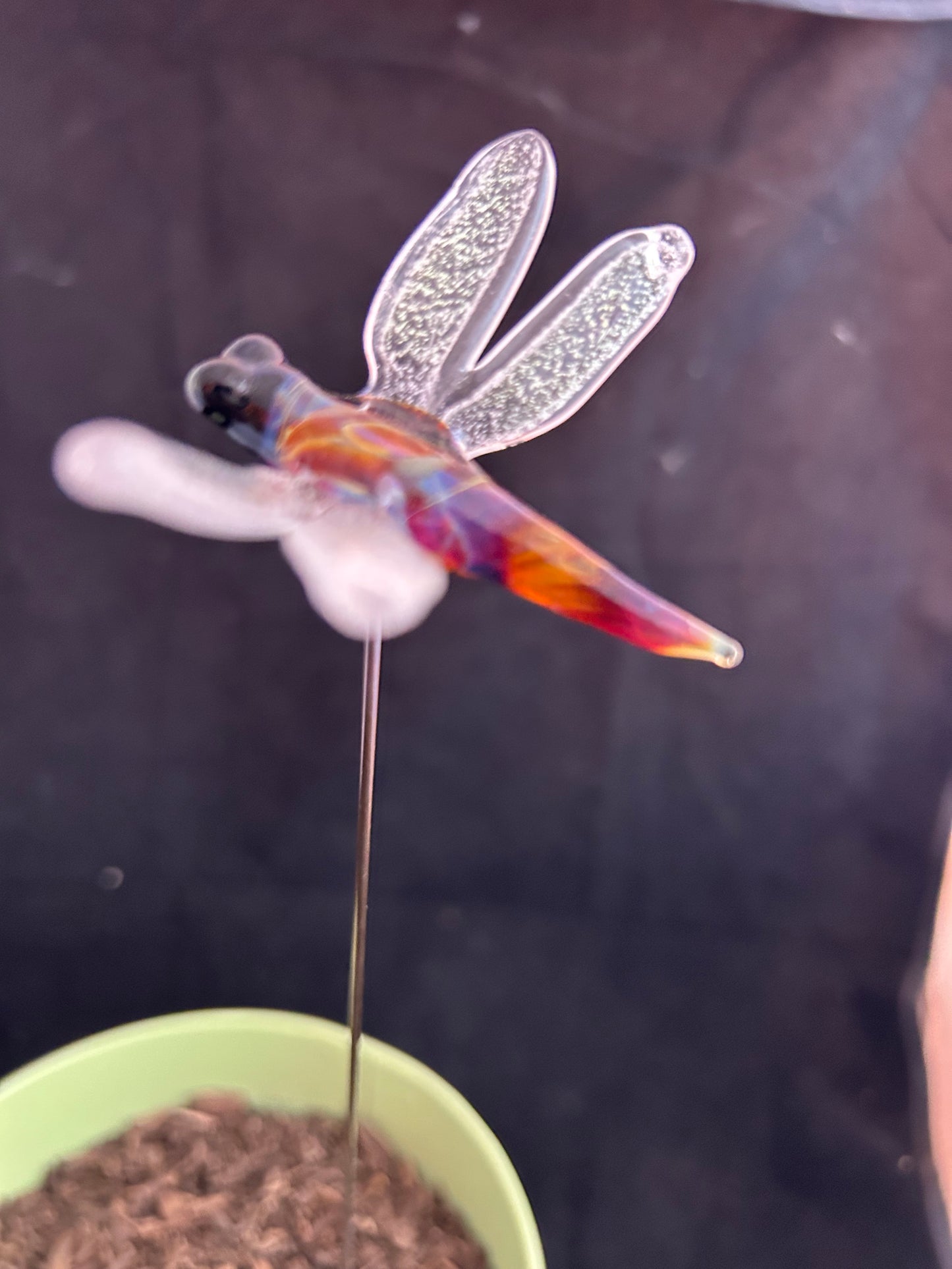 Amber Purple Dragonfly Plant Stake #3