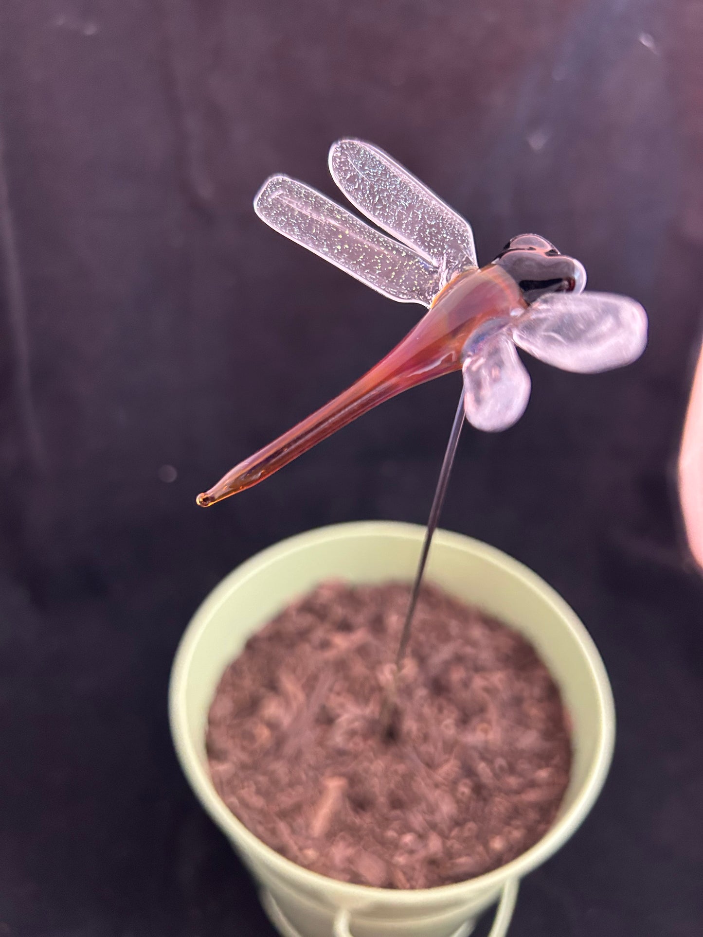 Amber Purple Dragonfly Plant Stake