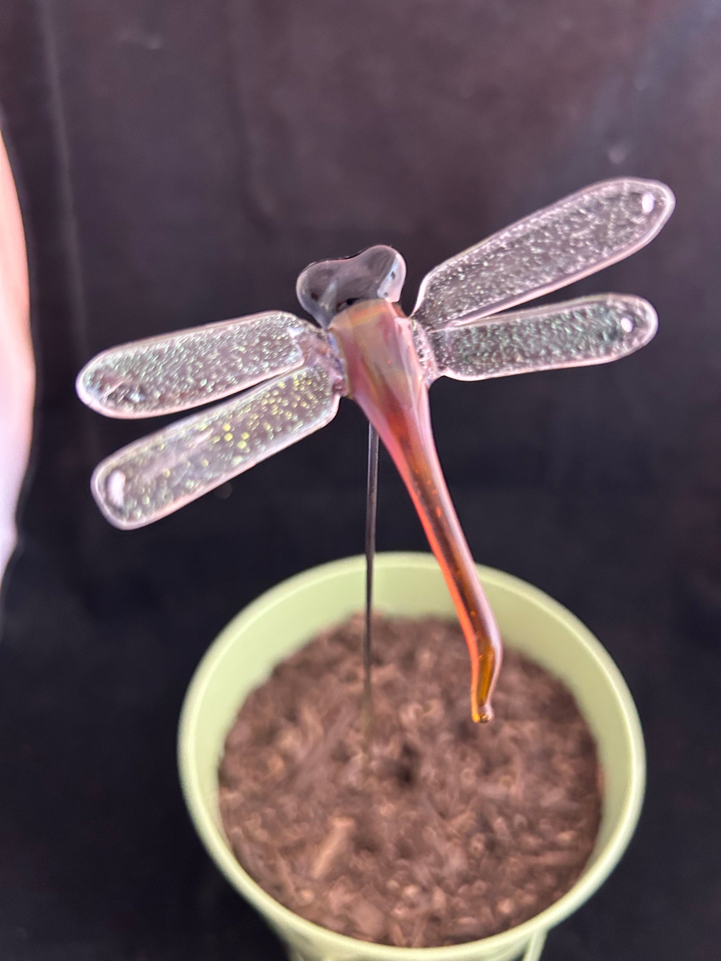 Amber Purple Dragonfly Plant Stake