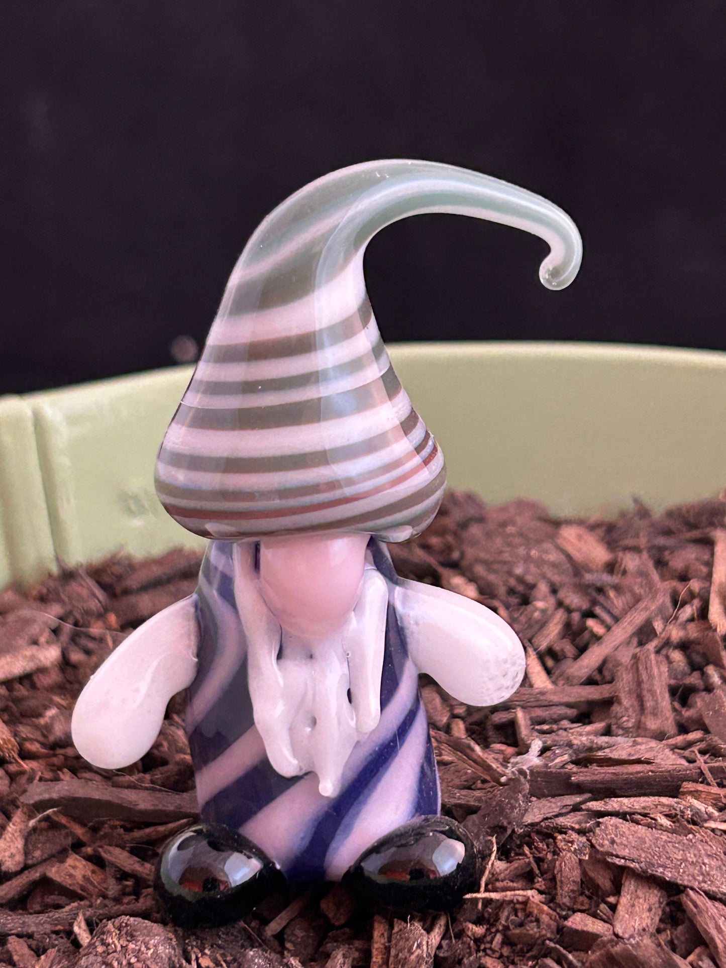 Blue & Green, White Striped Gnome Plant Stake