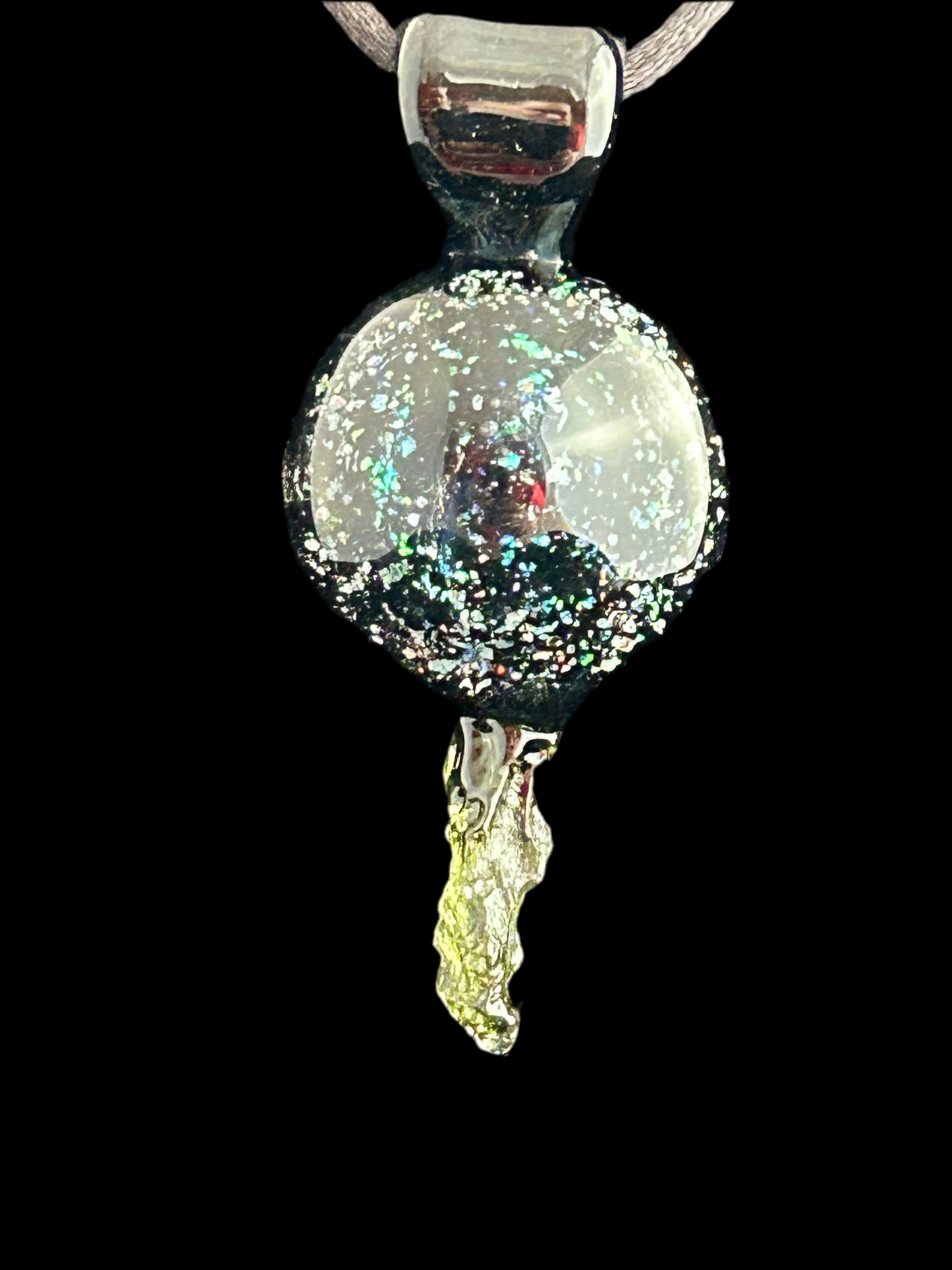 Crushed opal pendant with moldavite shard