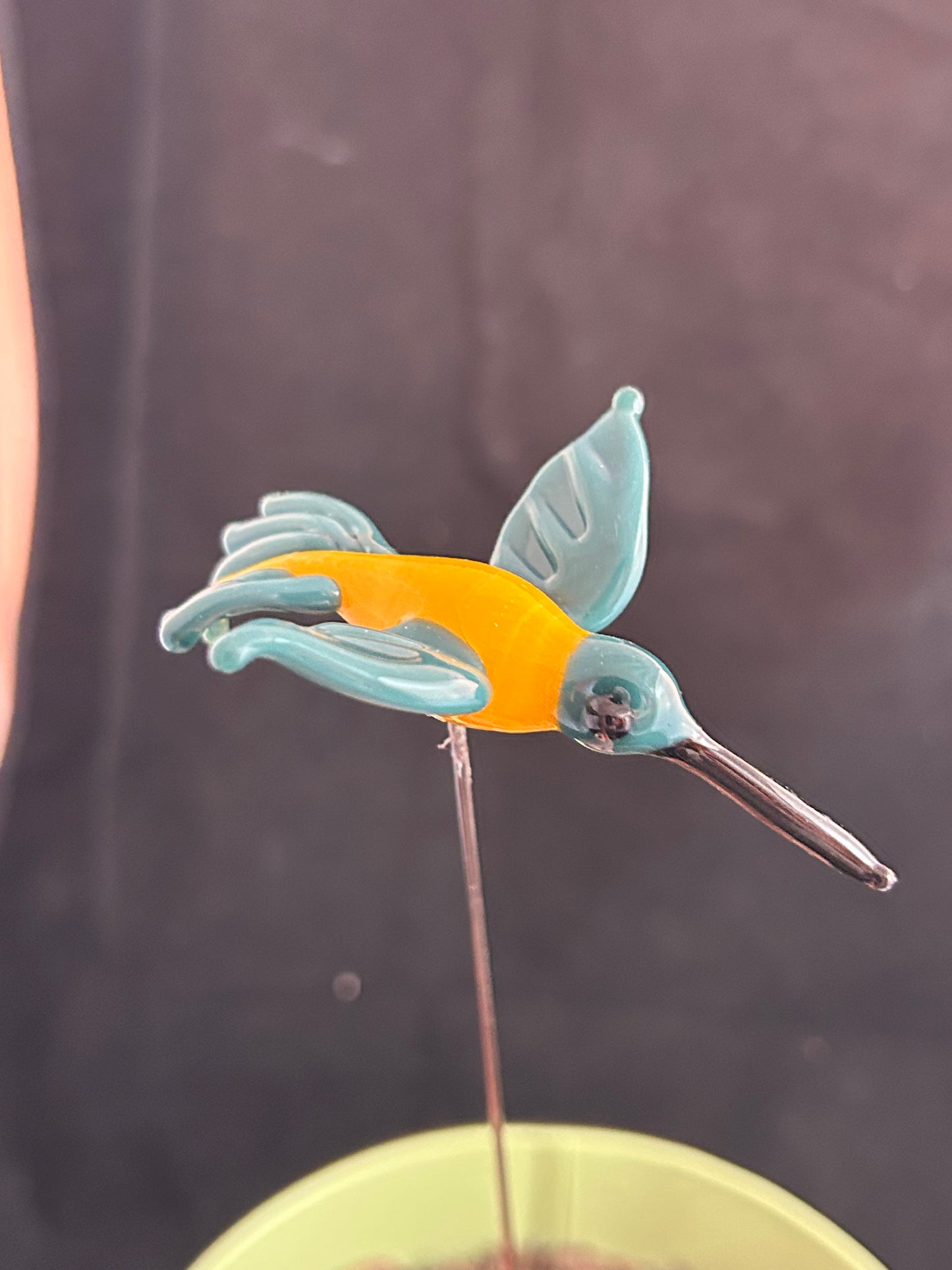 Yellow & Green Hummingbird Plant Stake
