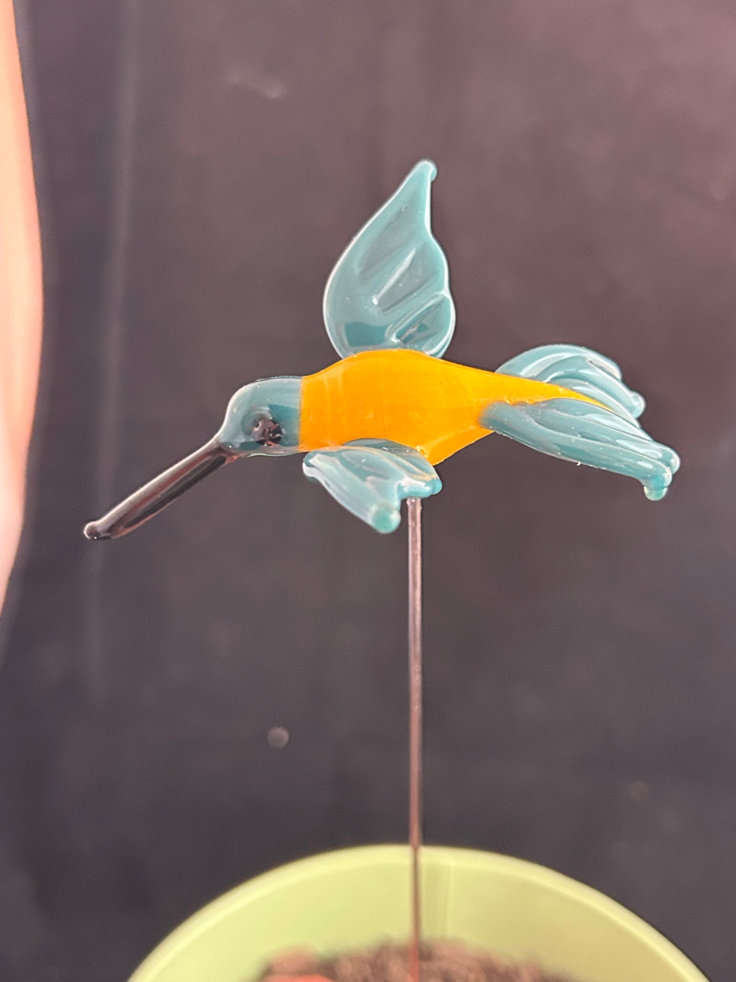 Yellow & Green Hummingbird Plant Stake