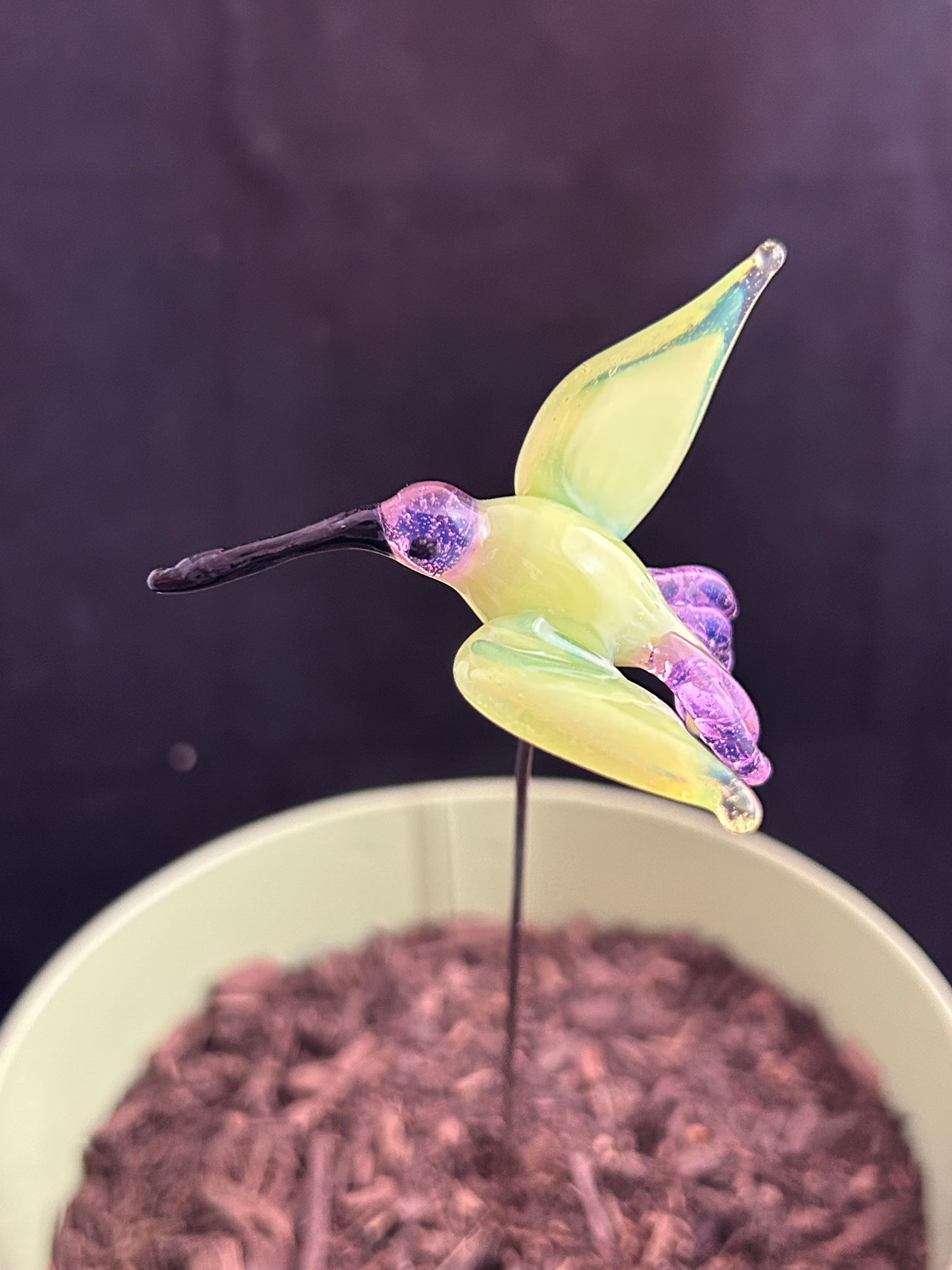 Yellow & Purple Hummingbird Plant Stake