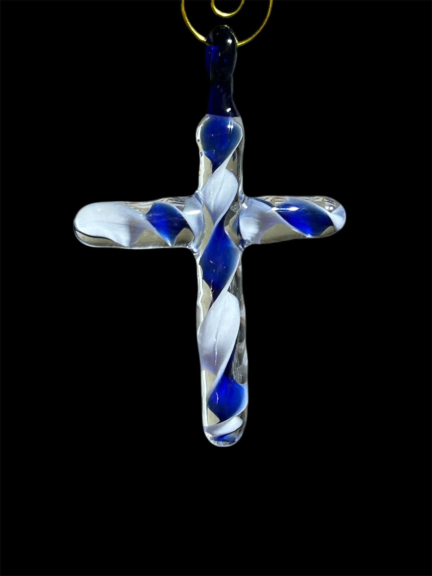 Blue and White twisted Cross Pendant.