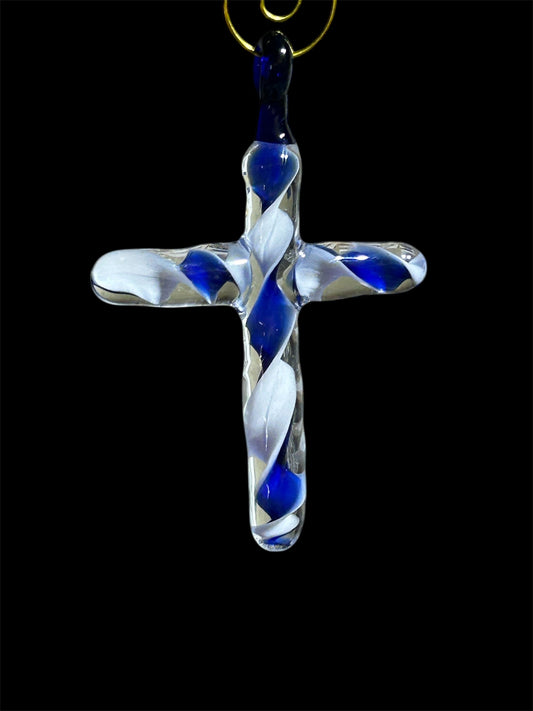 Blue and White twisted Cross Pendant.