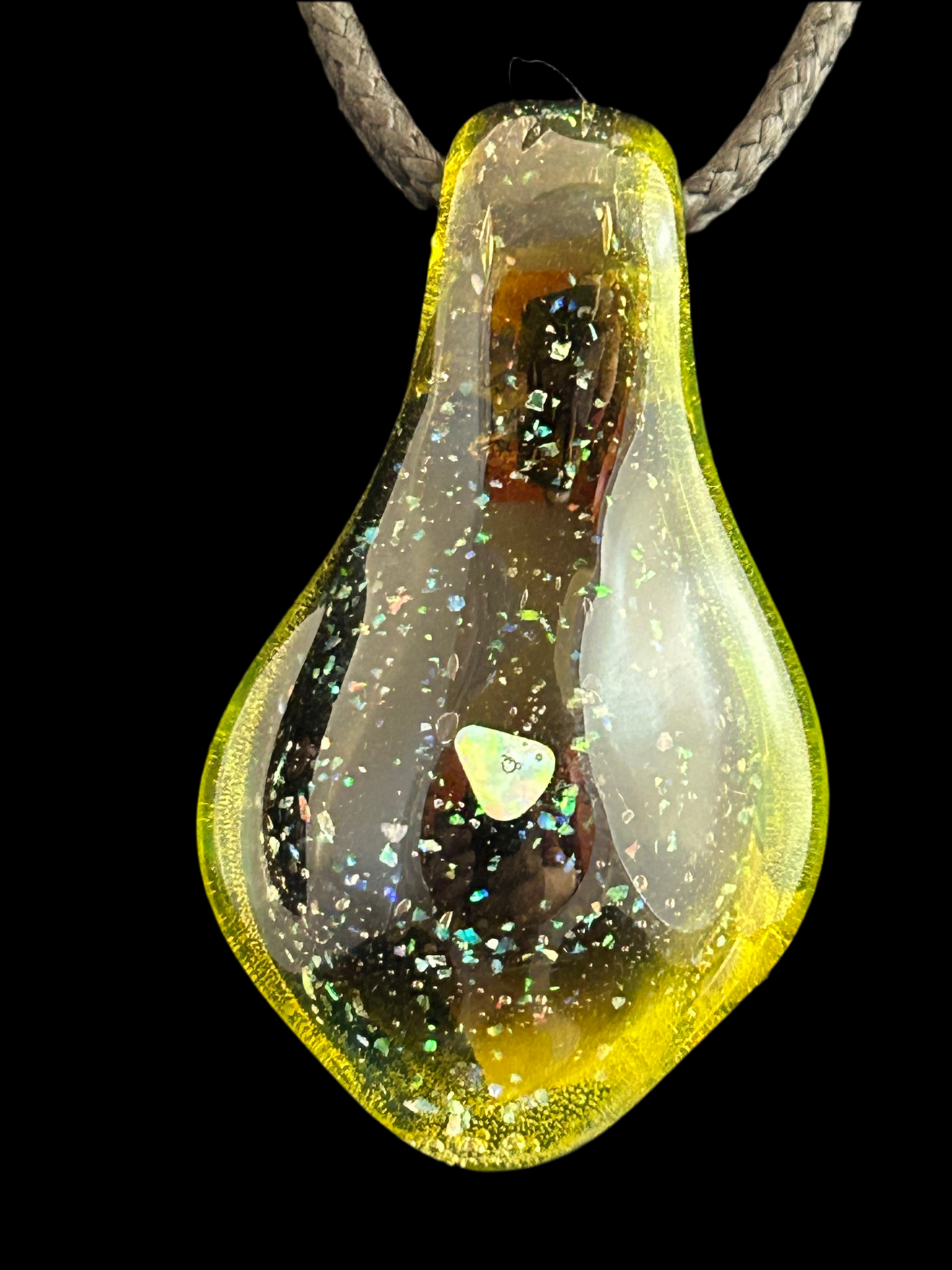 Yellow Opal Pendant crushed opal backing