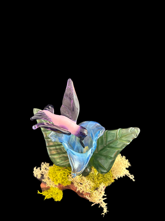 Pink & Purple Hummingbird Sculpture with Flower