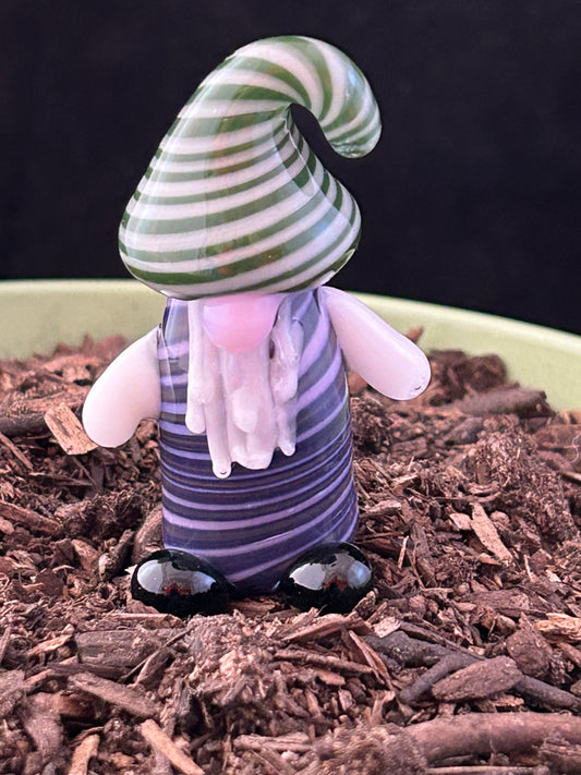 Blue & Green, White Striped Gnome Plant Stake