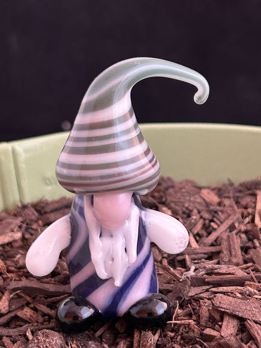Blue & Green, White Striped Gnome Plant Stake