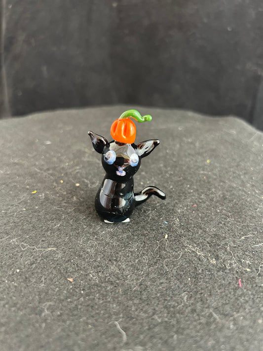 Cat with Pumpkin Sculpture