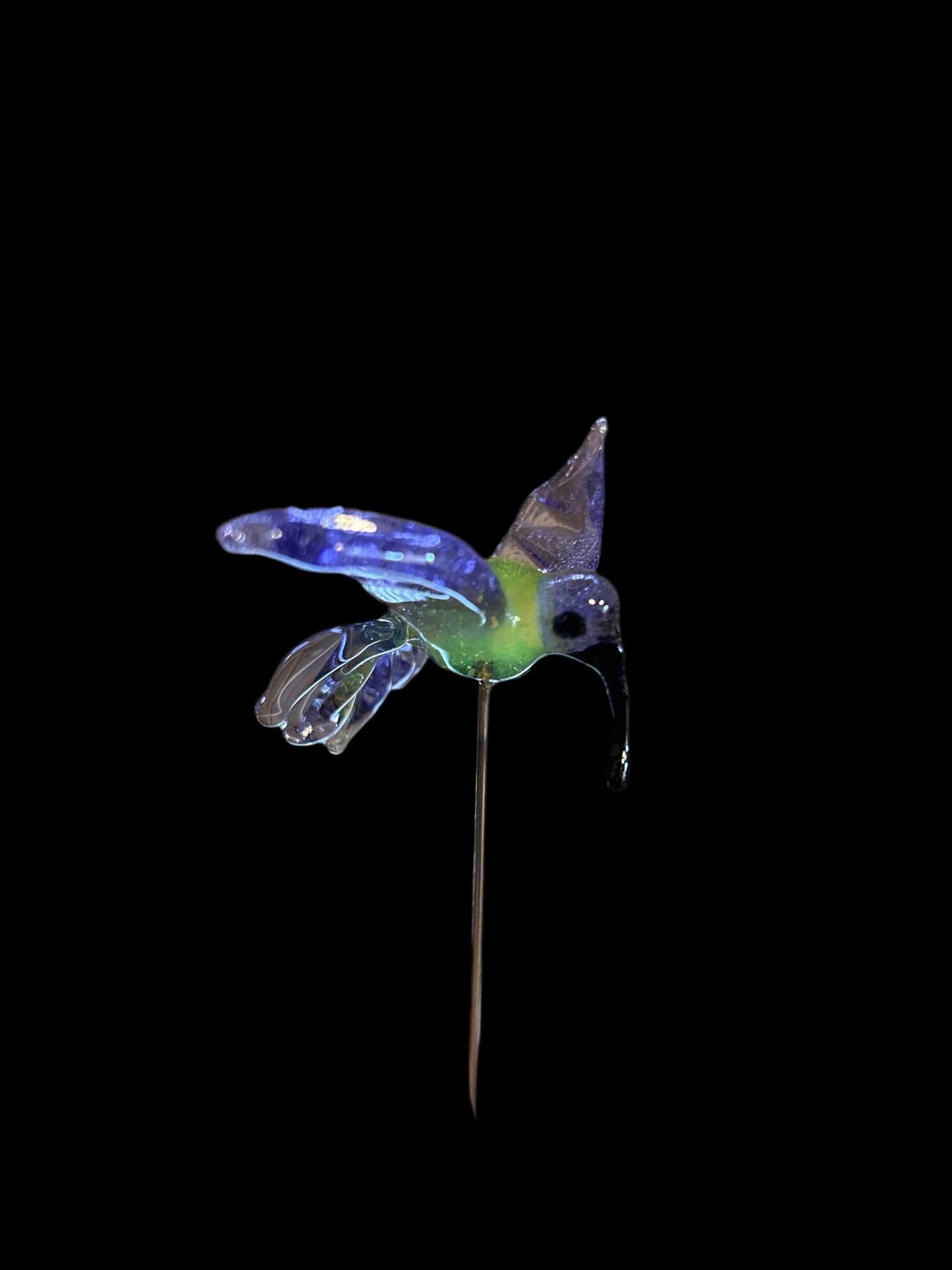 Purple and green hummingbird plant stake