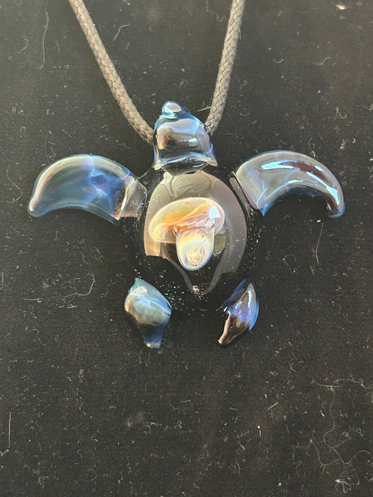 Blue Turtle Mushroom Pendant