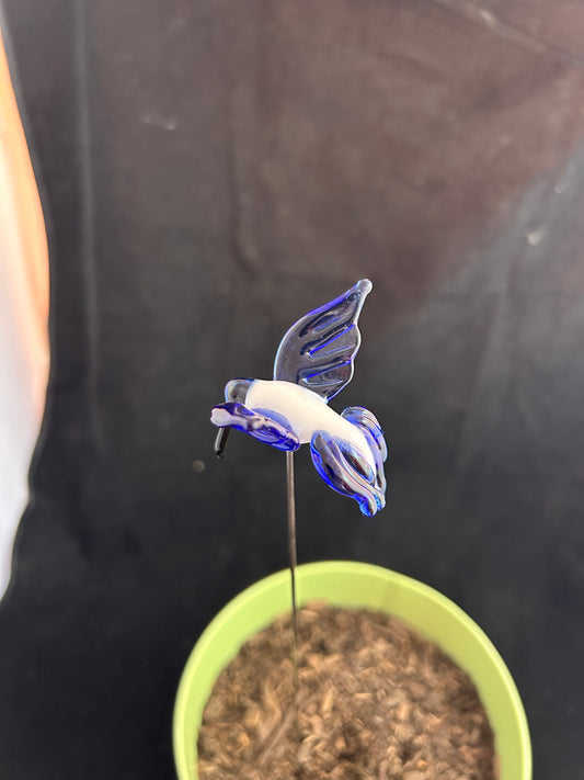 White & Blue Hummingbird Plant Stake