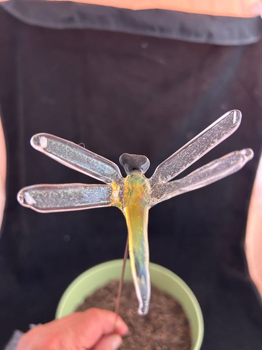 Yellow Dragonfly Plant Stake