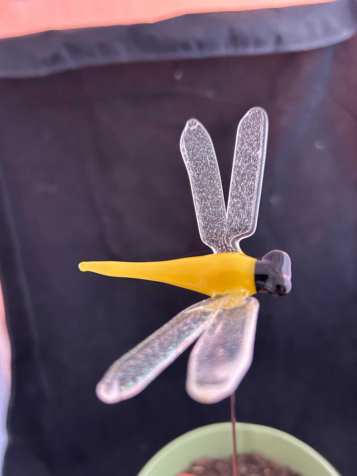 Yellow Dragonfly Plant Stake #2