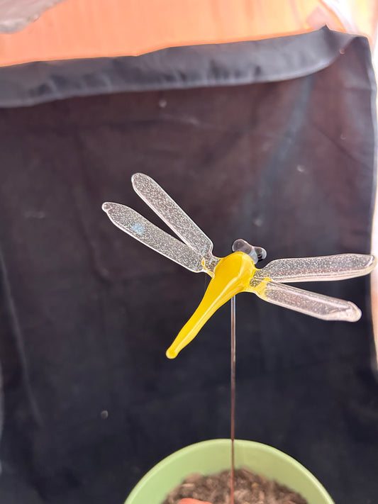 Yellow Dragonfly Plant Stake #2