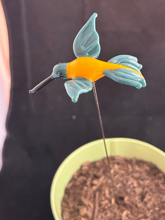 Yellow & Green Hummingbird Plant Stake