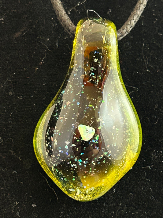 Yellow Opal Pendant crushed opal backing