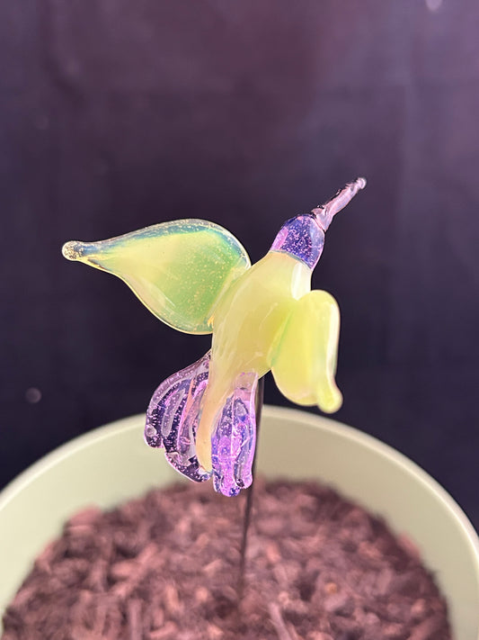 Yellow & Purple Hummingbird Plant Stake
