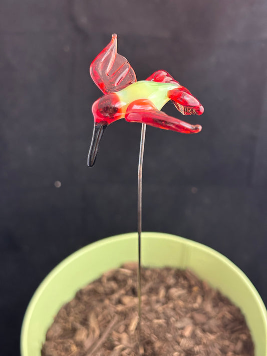 Yellow & Red Hummingbird Plant Stake