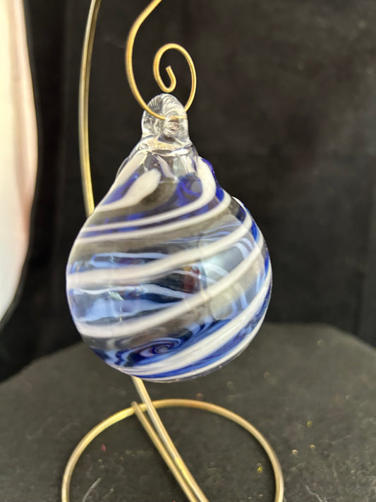 Blue & White Stripe Bulb Ornaments