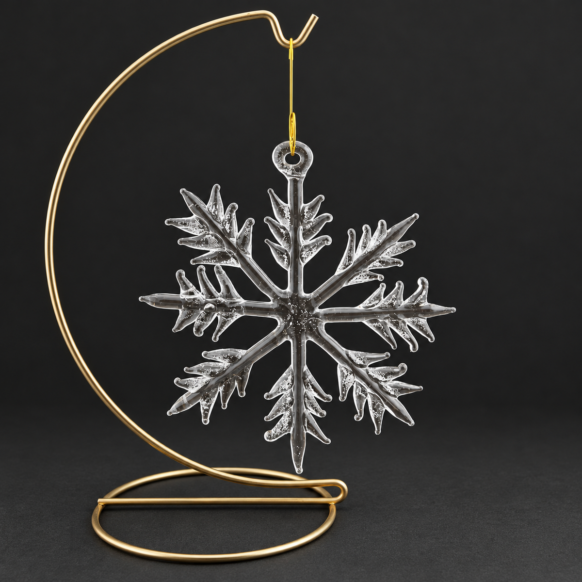 Large clear colorless handmade glass snowflake ornament