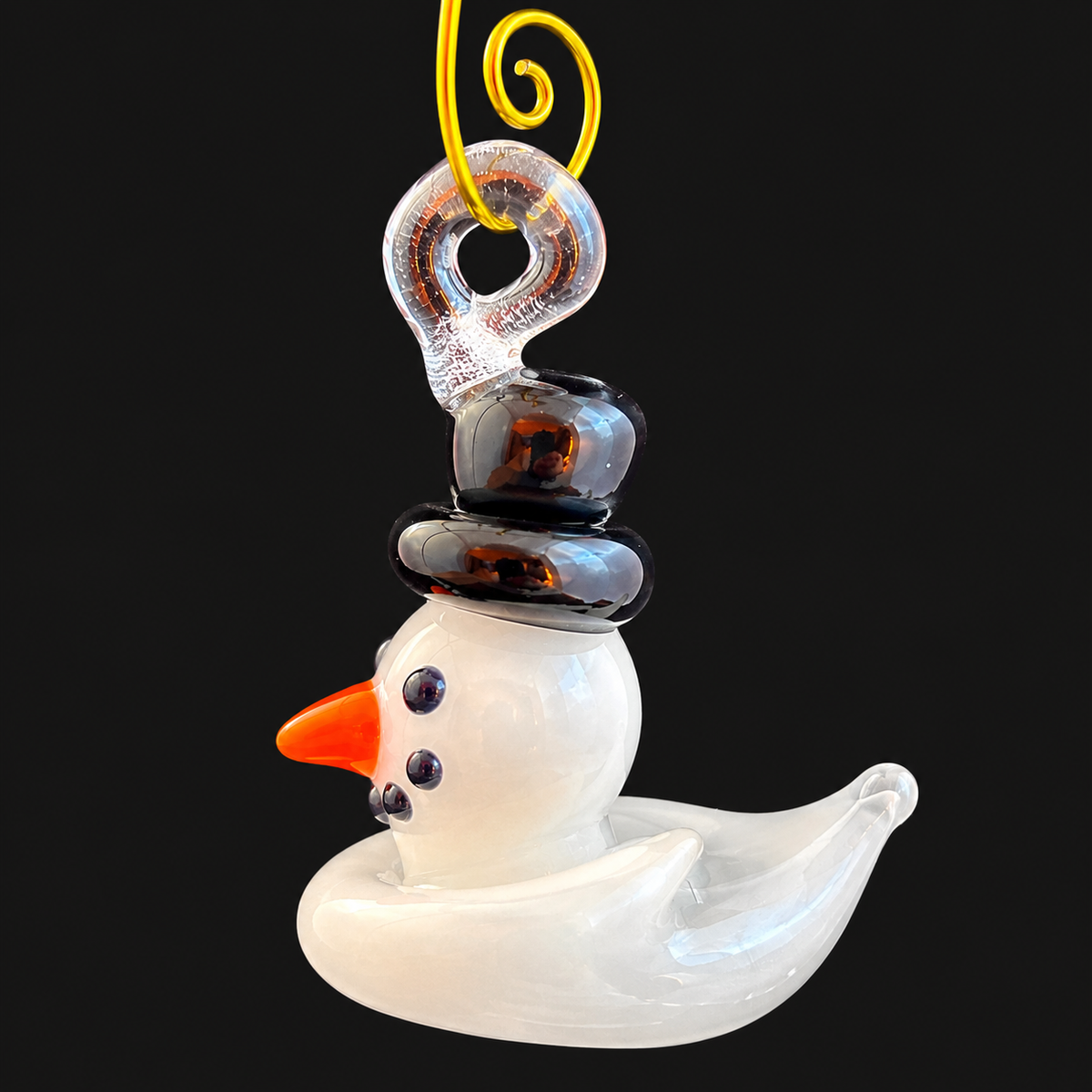Handmade Snowman Duck glass ornament